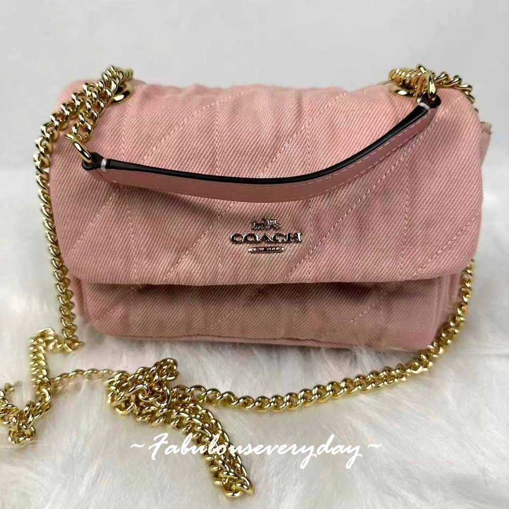 Coach Elodie Crossbody Bag 18 Loved Denim Quilting CEU17 Gold/Light Pink NWT